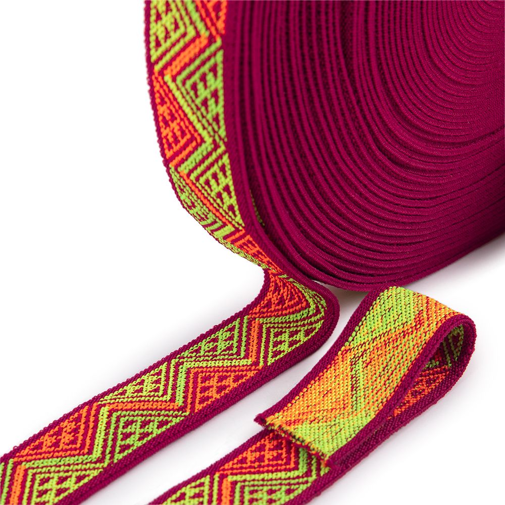 Резинка для подтяжек (помочная) 25.0 мм / 20 метров, жаккардовая, р.9310 0002713 малин./люм.желт./люм.оранж./люм.салат, Gamma 16с3893