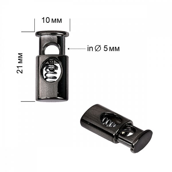 Фиксатор (зажим) для шнура пластик 1 отв., ⌀5.0 мм, 10х21 мм, TBY.0322, черный никель, 100 шт