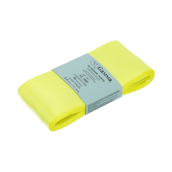 Лента атласная 1-сторонняя 50.0 мм / 5 шт по 5.4 метра, №058 ярко лимонный, Gamma AL-50P