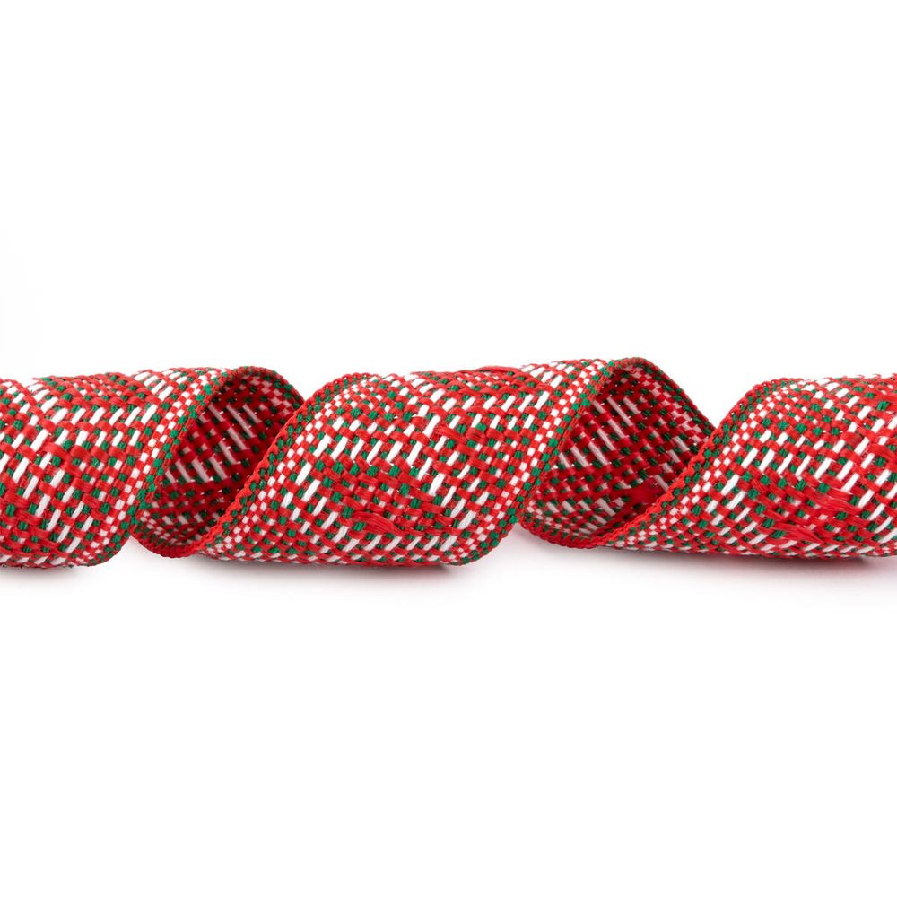 Лента (тесьма) жаккардовая 30.0 мм / 25±1 метров, Орнамент для северных народов, рис 9854 №2 красн/бел/зеленый, Gamma C3881