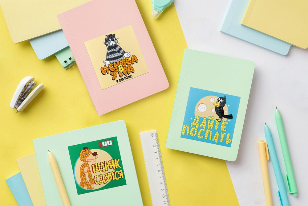 Кристальная (алмазная) мозаика Фрея CMF-ALVN-307, наклейки, Бодрое Простоквашино, 8х8 см