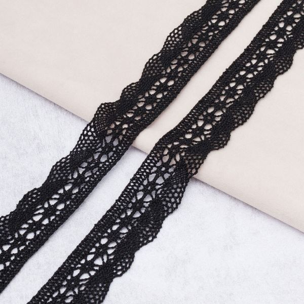 Кружево вязаное (тесьма) 27 мм / 10 метров, хлопок, черный