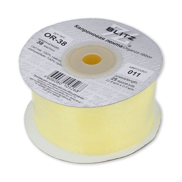 Лента капроновая (органза) 38.0 мм / 22.8±1 метра, 011 св.желтый, Blitz OR-38