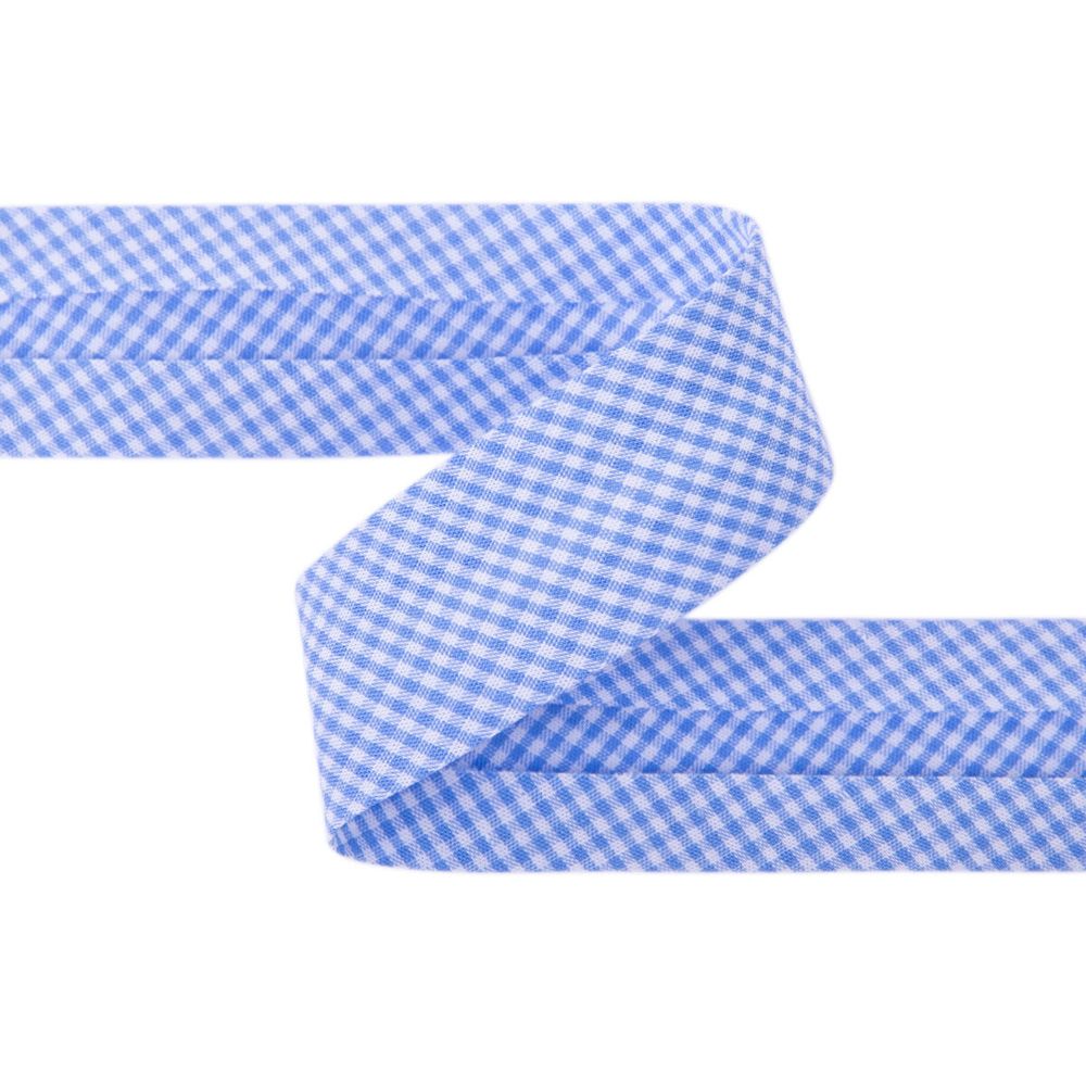 Косая бейка хлопковая 20 мм / 5 шт по 5.4 метра, №049C голубой/клетка, Gamma GBF-20