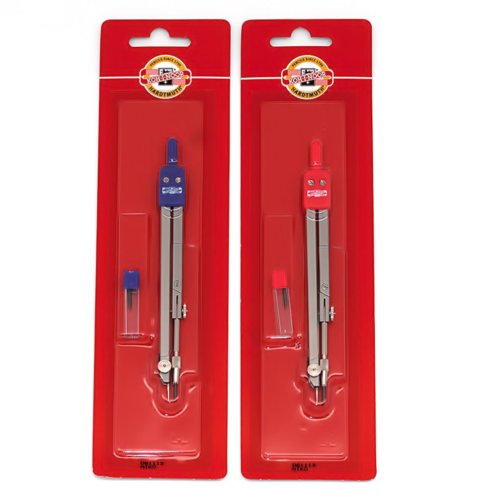 Чертежный набор KOH-I-NOOR для начальных классов, циркуль, зап.стержни 05901B0100BL