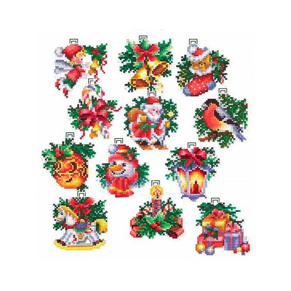 Набор для вышивания нитками Сделай своими руками, Новогодние игрушки 12 вышивок 6х6 см