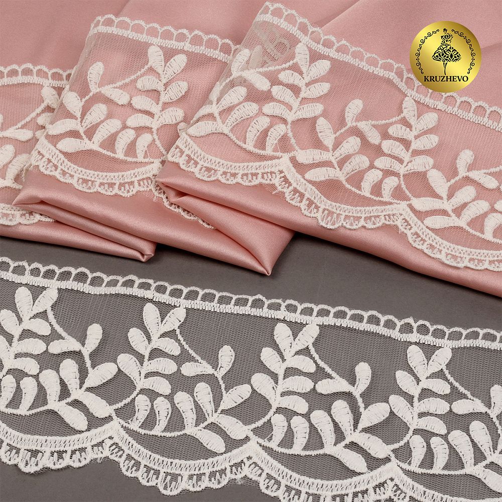 Кружево на сетке 85 мм, цв.W0115 молочный, уп.13.7м, Kruzhevo