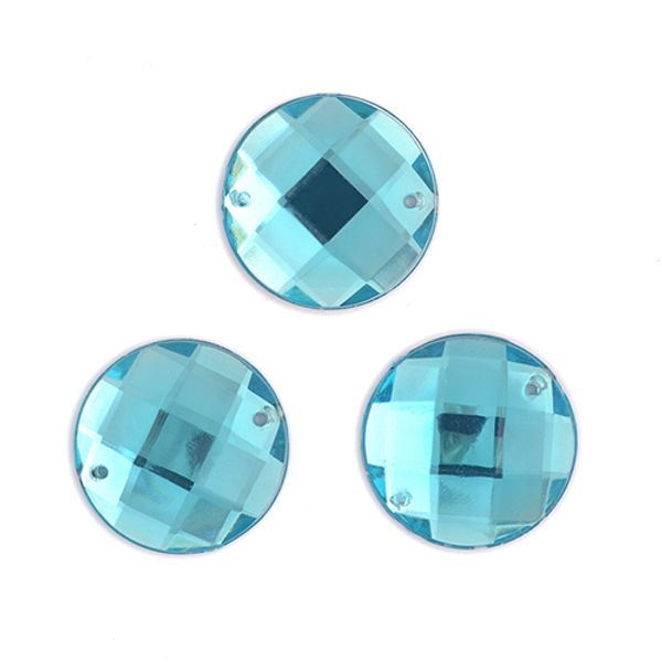 Стразы пришивные акриловые 16 мм круг цв.07 бирюза, уп.100 шт