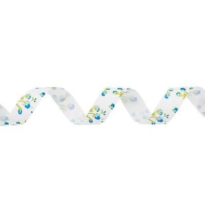 Лента репсовая (в рубчик) Розочки 1,5см*22.86 м (голубой)