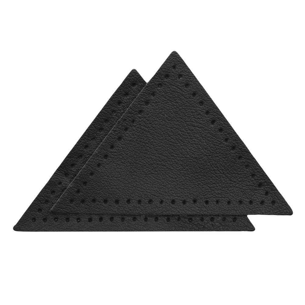 Заплатка пришивная кожа треугольник равнобедр., стор. 8см, с перфорацией, 2 шт, 100% кожа, 01 черный, 9903