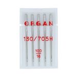Иглы для швейных машин базовые универсальные 130/705 H, №100, 5 игл, в пенале 5105100 100, ORGAN