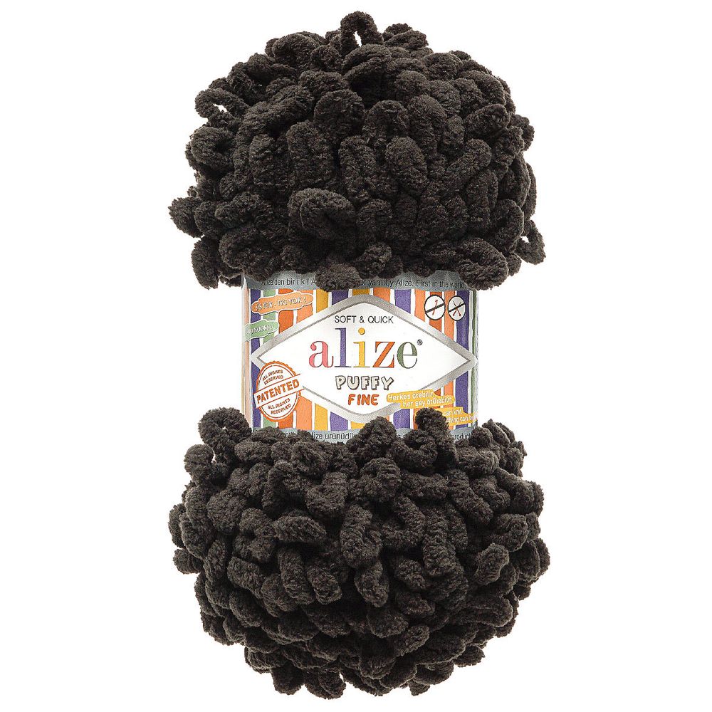 Пряжа Alize (Ализе) Puffy Fine / уп.5 мот. по 100 г, 14м, 1060 черно-серый