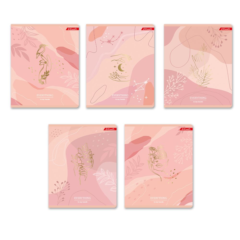 Тетрадь ученическая общая, тиснение фольгой, A5+ 96 л. на скобе, белизна 100%, 5 шт, клетка, 000342 Романтика, Светоч 96ТСК5_6_3_1