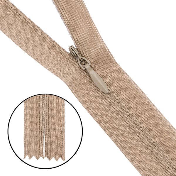 Молния потайная (скрытая) Т3 (3 мм) 1 зам., н/раз., 20 см, нейлон, F308 бежевый, 10 шт