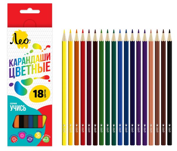 Набор цветных карандашей LNSCP-18 заточенный 8х18 цв, Лео LNSCP-18