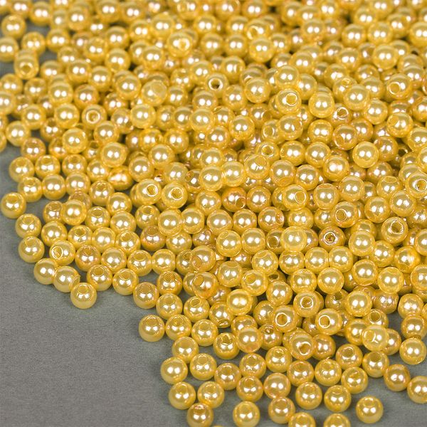 Бусины пластик (перламутр) ⌀4 мм, цв. A08 лимон, 50 гр. (1500 шт), Magic4Hobby