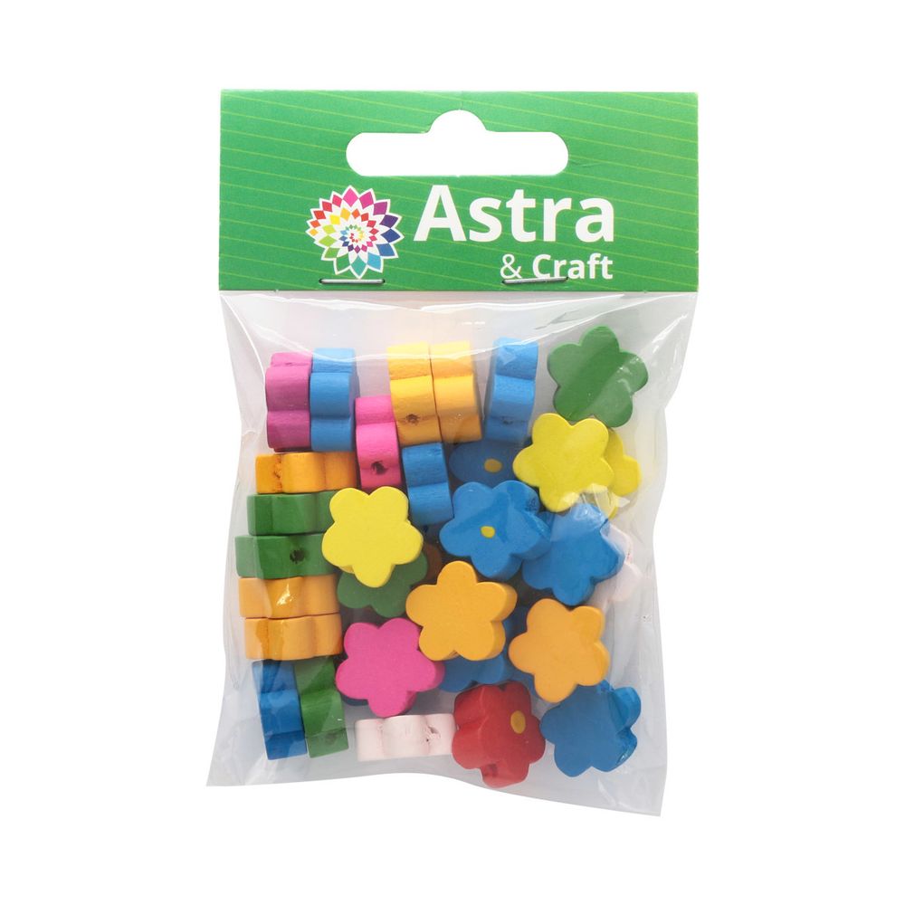 Бусины дерево ⌀15 мм, цветной микс, цветочки, 15 г, Астра