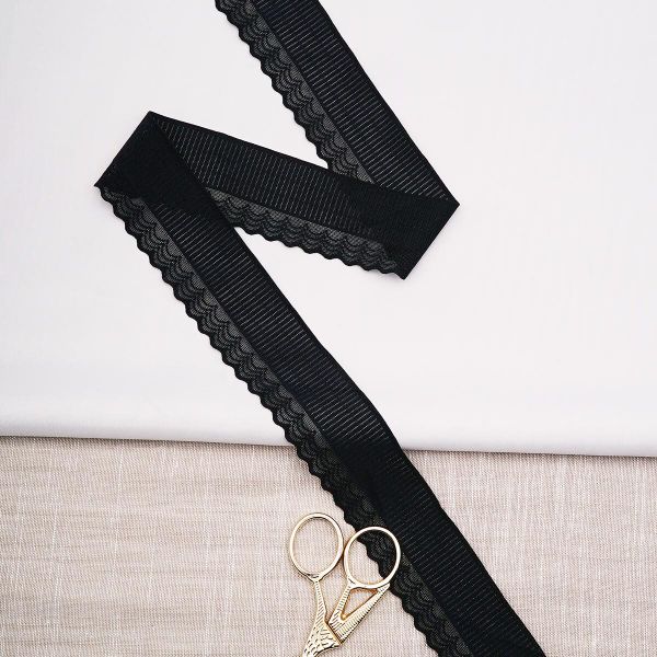 Кружево эластичное (стрейч) 40 мм / 13.72 метра, черный, 3AR3781