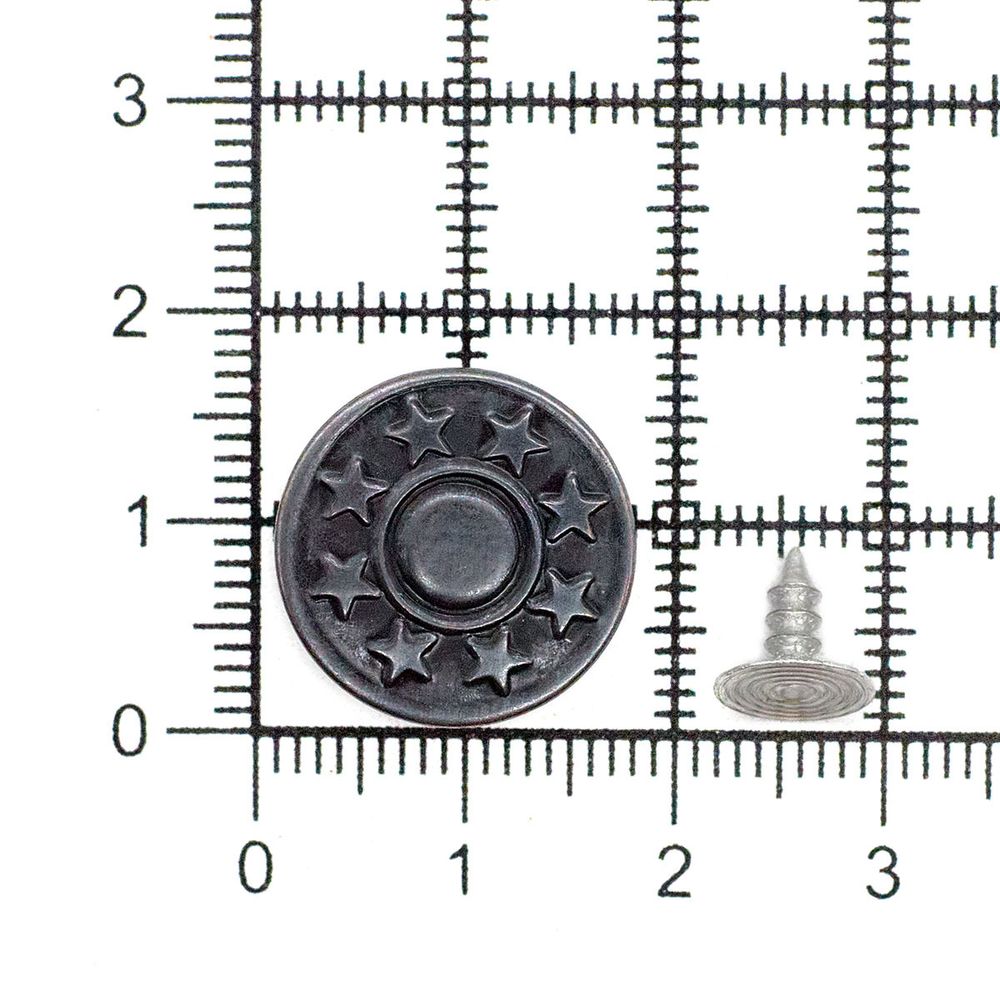 Пуговицы джинсовые ⌀17 мм, фиксированная ножка, сталь, 8 звезд, черный никель, 100 шт, New Star