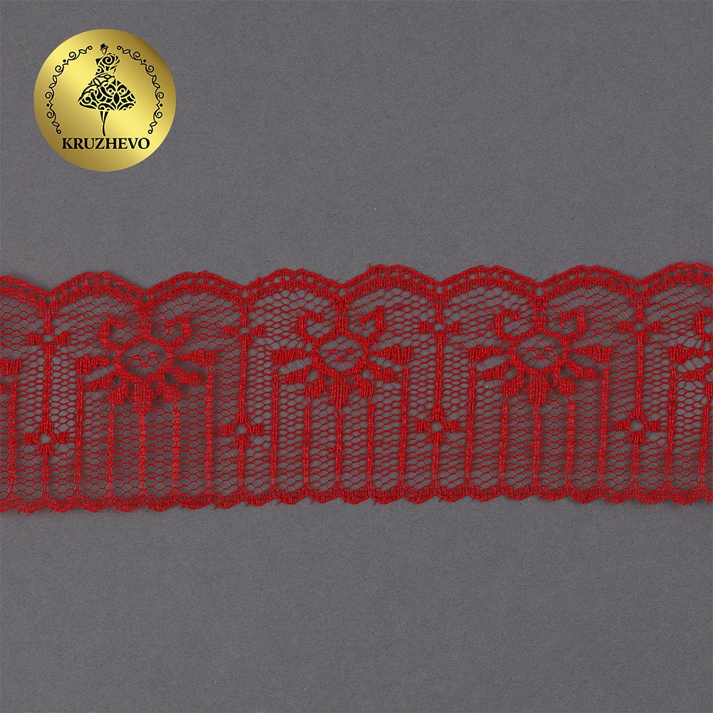 Кружево отделочное в стиле "трикотаж" 50 мм, диз. 283, цв.03 красный, уп. 27,4 м