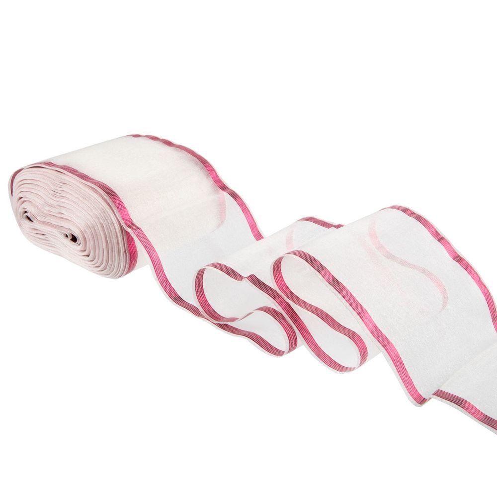 Лента капроновая для бантов 75 мм, / 25 метров, с метал. кромкой, белый/ малиновый, Gamma С 3502 с метал. кромкой