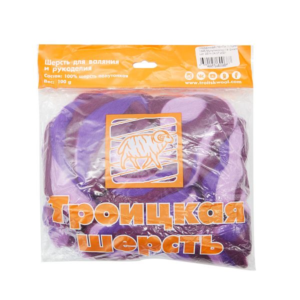 Шерсть для валяния Троицкая п/тонкая 1х100 г (до 29 мкр), мультиколор 1345