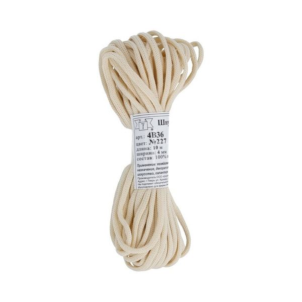 Шнур плетеный ⌀4.0 мм, 5х10 м, мелк. плетение, 227 кремовый, Gamma В-036 (4В 36)