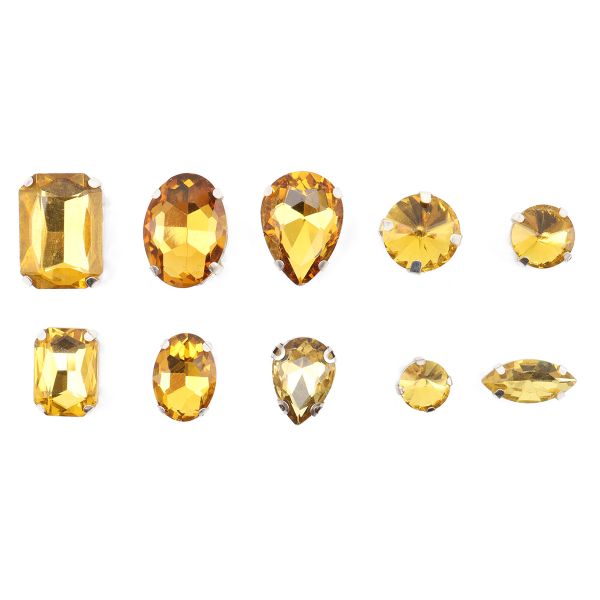 Стразы хрусталь в металлических цапах, форма страз: микс, желтый, 10 шт, МФ-4