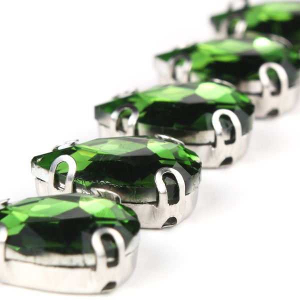 Хрустальные стразы в цапах формы капля, зеленый 10х14 мм, 5 шт., АЦ008НН1014