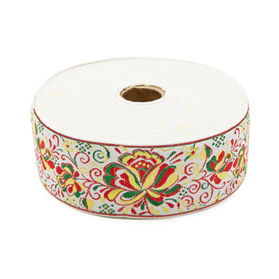 Лента (тесьма) жаккардовая 50.0 мм / 25±1 метров, рис. 9568 Гжель, (1 белый/желтый/красный/зеленый) С3379Г17