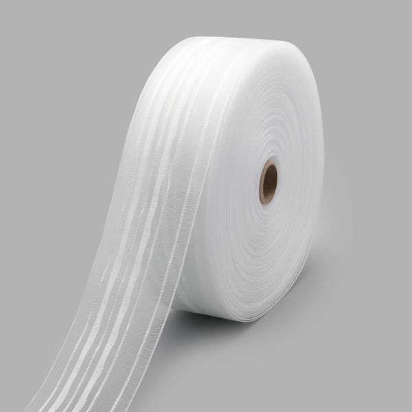 Лента (тесьма) шторная: сборка вафельная (1:2.5) 60 мм / 50 метров, органза