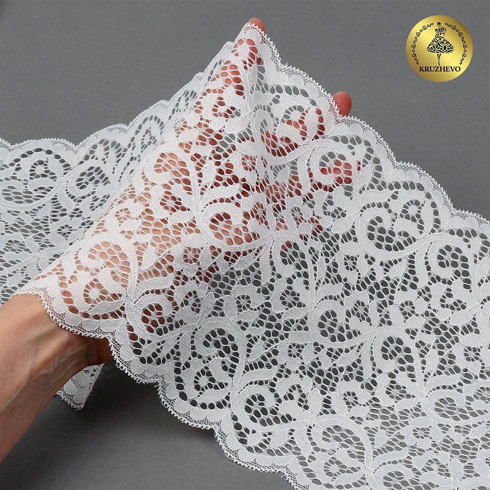 Кружево бельевое эластичное 180 мм / 25 м, 264, цв.004 сумрачно-белый, Kruzhevo