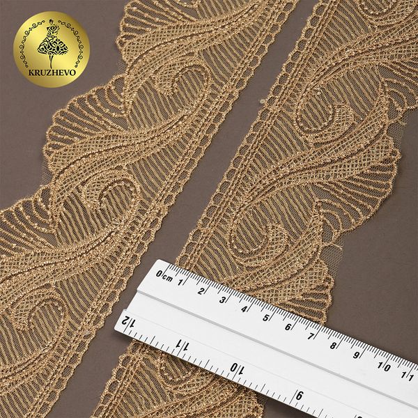 Кружево на сетке 70 мм, 2107 цв.N6115 золотисто-бежевый уп.13.71м, Kruzhevo