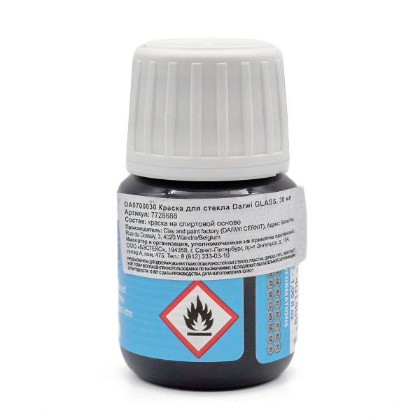 Краска акриловая для стекла Glass, 30 мл, Darwi, 100 черный