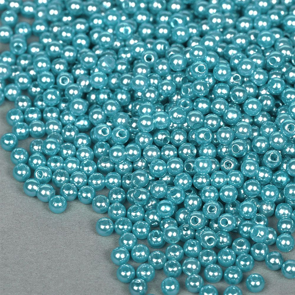 Бусины пластик (перламутр) ⌀4 мм, цв.099 яр.бирюзовый, уп.500г (15000 шт), Magic4Hobby