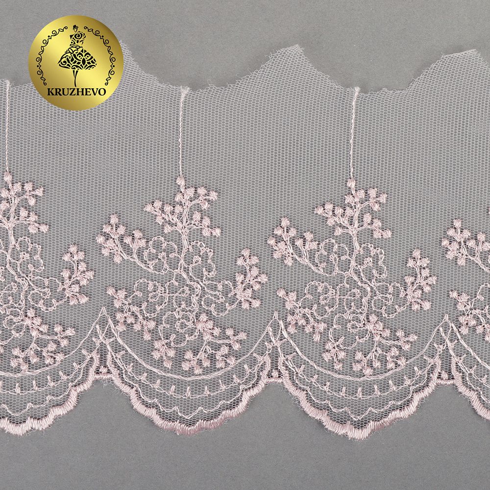 Кружево на сетке широкое 100 мм, TR.3657, цв.06 розовая пудра уп.9м, Kruzhevo