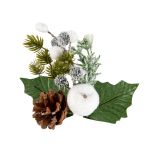 Веточка декоративная хвойная с шишкой и ягодами 24 см, 3 шт, 01, Blumentag