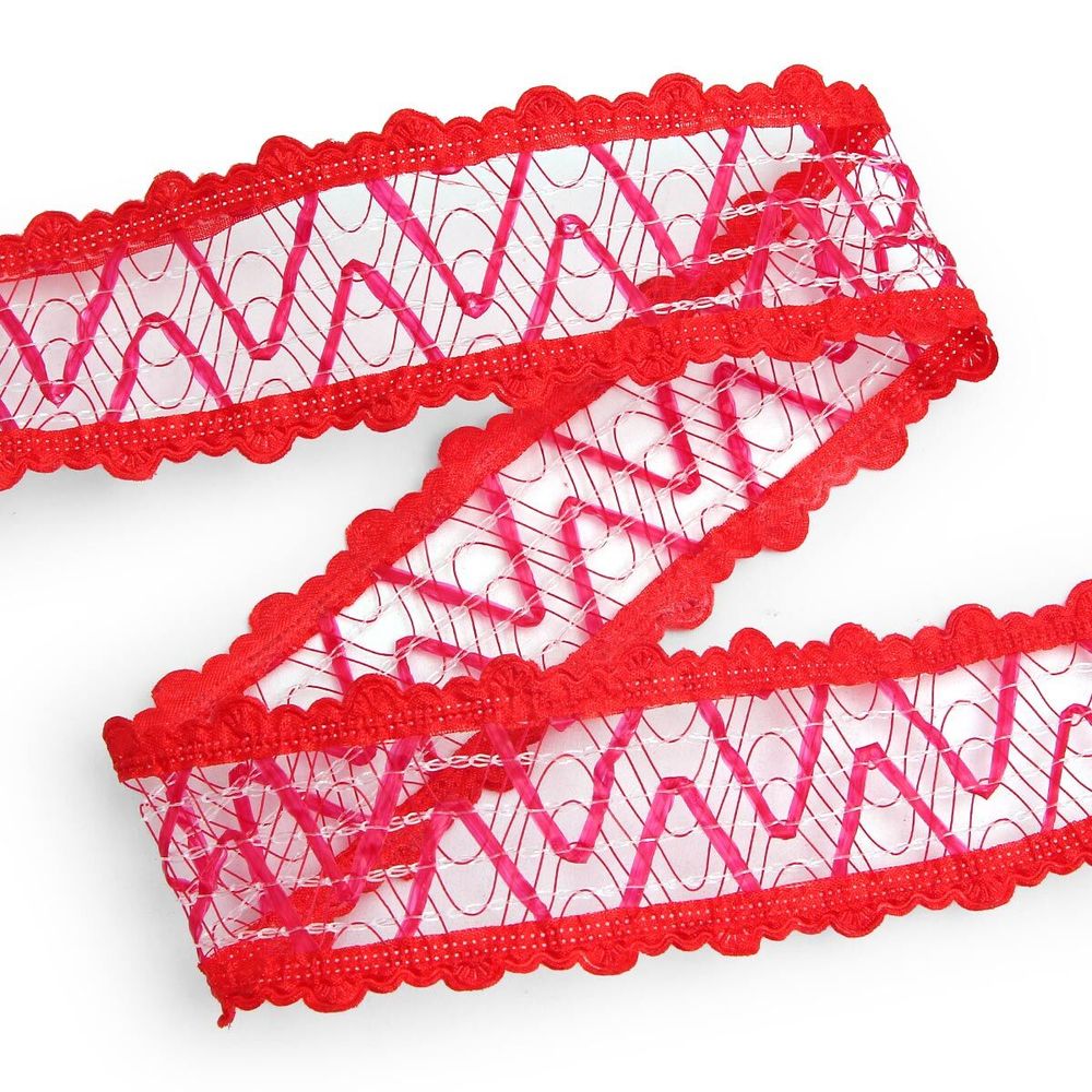Тесьма отделочная ажурная 38 мм, 25 м, (04 красный)