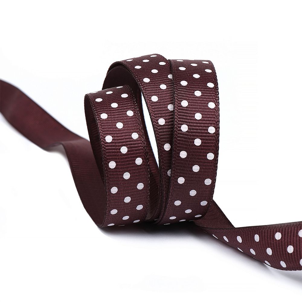 Лента репсовая (в рубчик) 12.0 мм / 27.4±2 метров, LDRGS86412 Горошек, бордовый