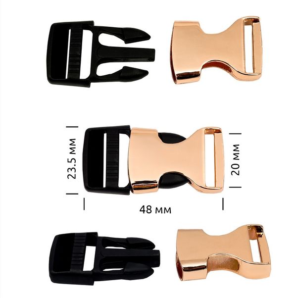 Фастекс (пряжка трезубец) металл/пластик 20 мм, 48.8x23.5 мм, золото/черный, 6 шт