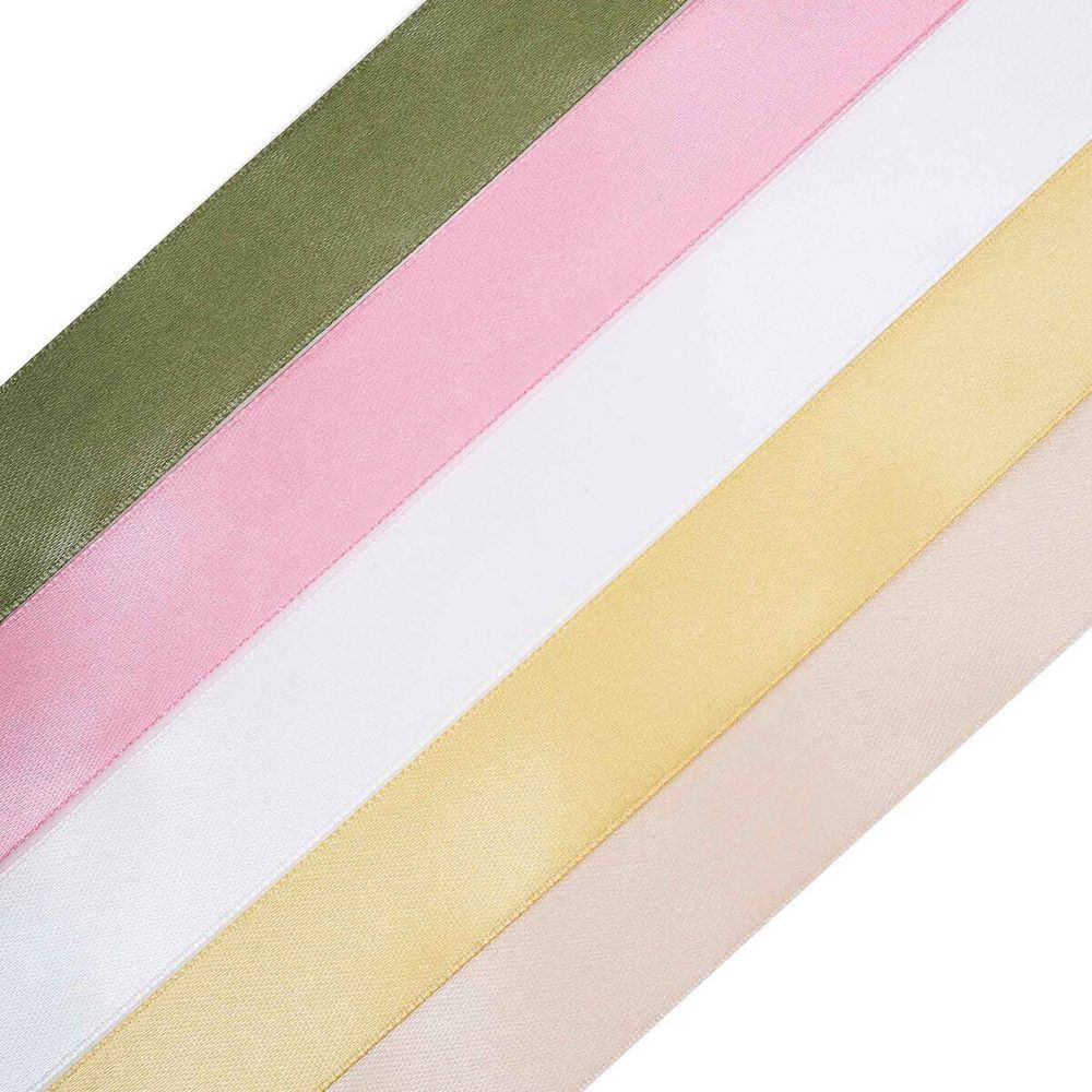 Набор атласных лент 5 цветов по 25.0 мм / 23 метра, пастельно-золотой микс