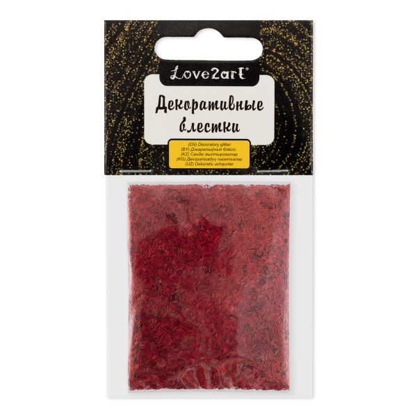 Блестки декоративные стружка 0.2х1.5 мм, 25 г (5х5 г), 4.5 мл, 20 красный/red, Love2art GLI-03