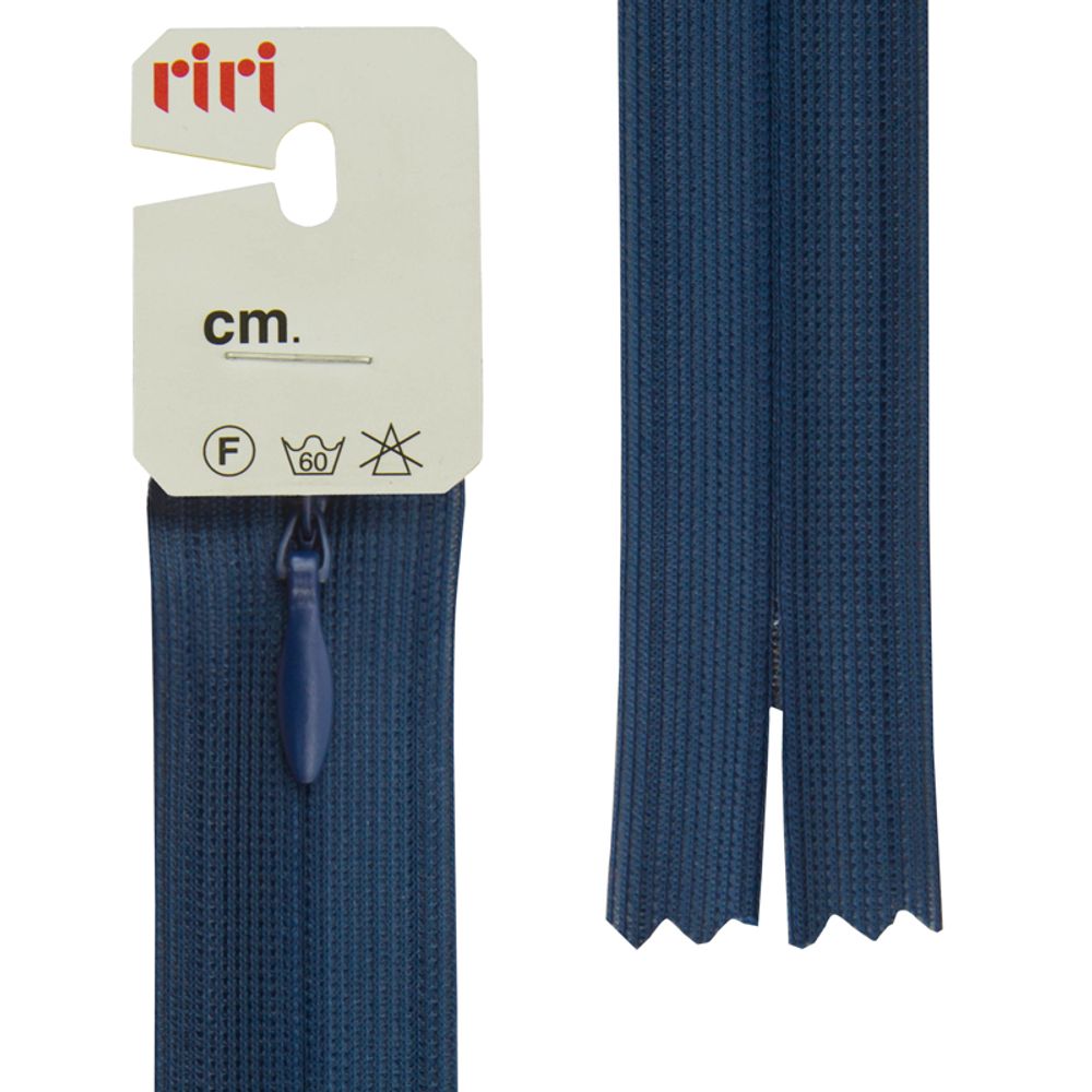 Молния скрытая (потайная) RIRI Т3 (3 мм), н/раз., 18 см, цв. тесьмы 2626, кобальт синий, упак. 5 шт