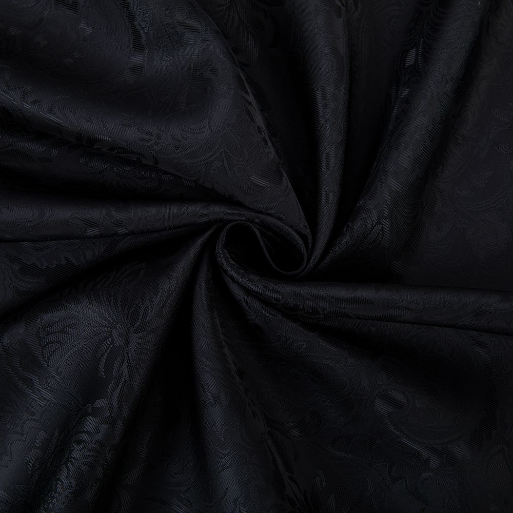 Ткань подкладочная (таффета) с рисунком 96 г/м², 100х145 см, 110 черный (растительный орнамент), Gamma JTR