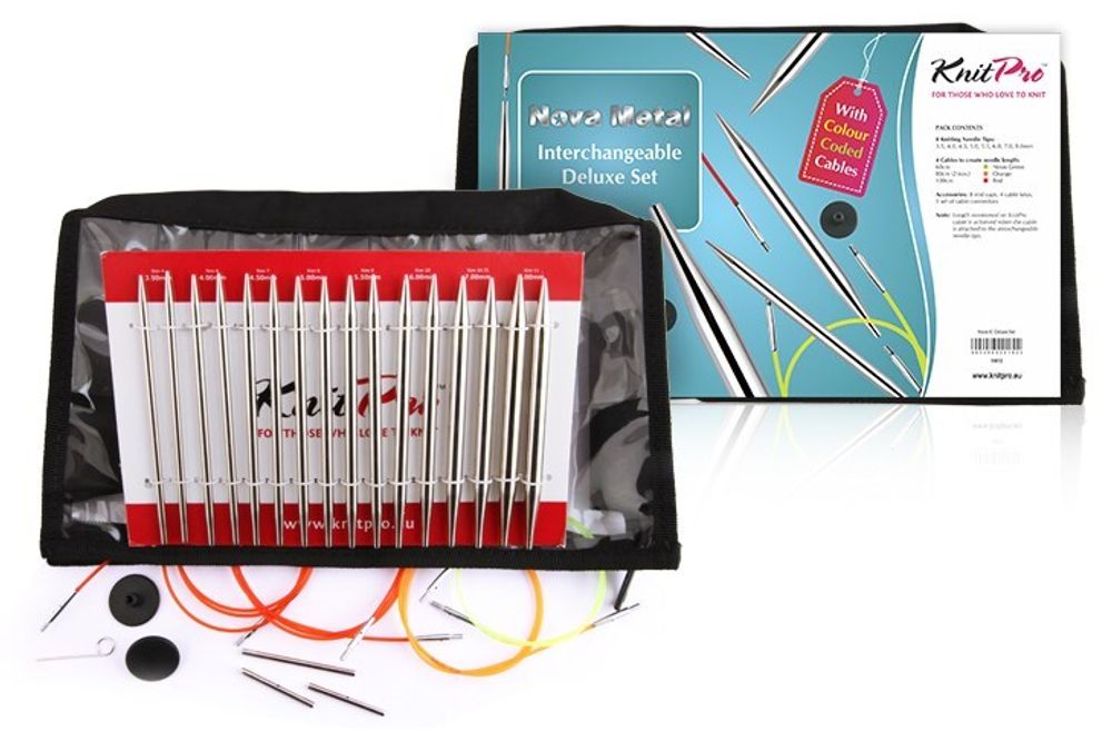 Набор съемных спиц Knit Pro Nova Metal Deluxe Set никелированная латунь, серебристый, 8 видов спиц в наборе, 10613