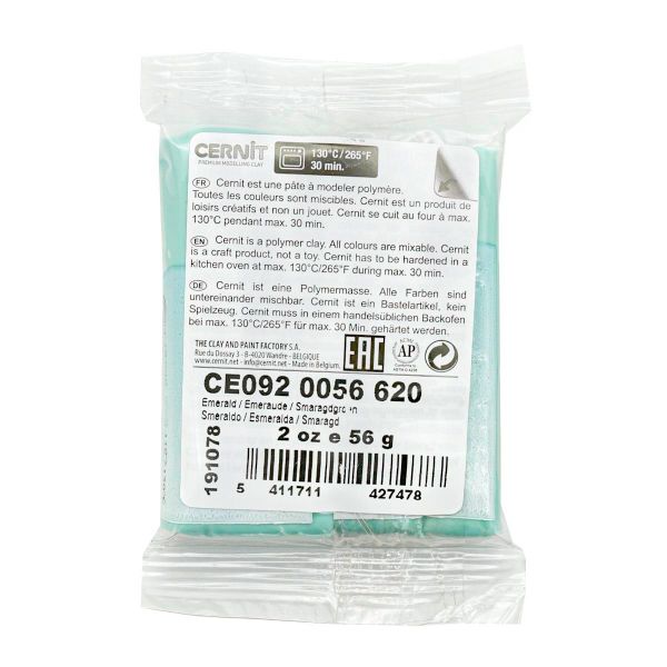Полимерная глина Cernit Translucent запекаемая, прозрачная 56 гр, 620 прозрачный изумруд