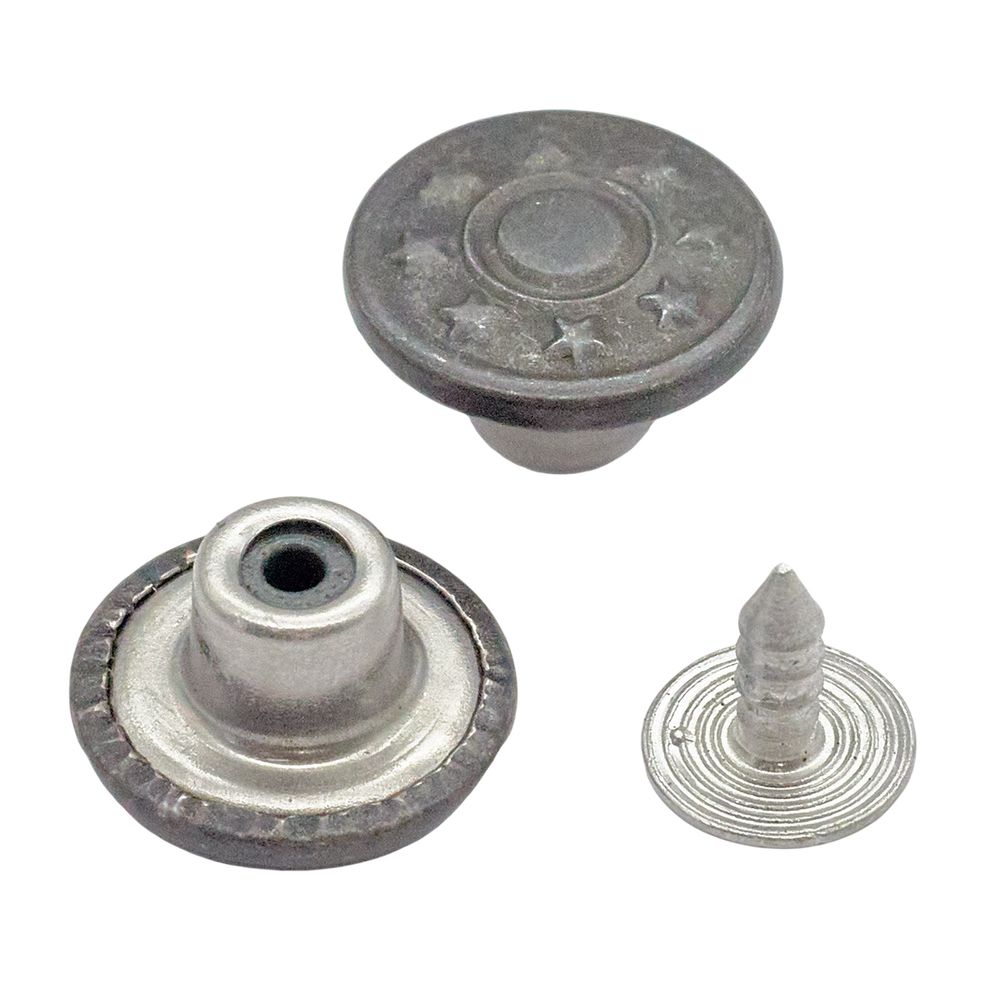 Пуговицы джинсовые ⌀14 мм, фиксированная ножка, сталь, 8 звезд, оксид, 100 шт, New Star