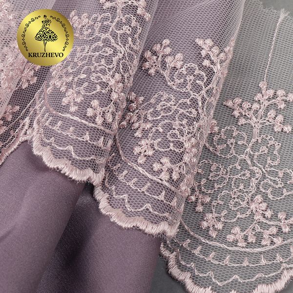 Кружево на сетке широкое 100 мм, TR.3657, цв.06 розовая пудра уп.9м, Kruzhevo