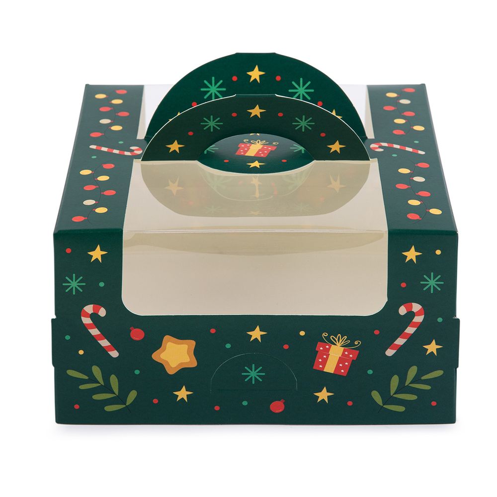 Коробка для мини-торта 14х14х8 см, №1 Изумрудный карнавал, S-Chief CBC-007