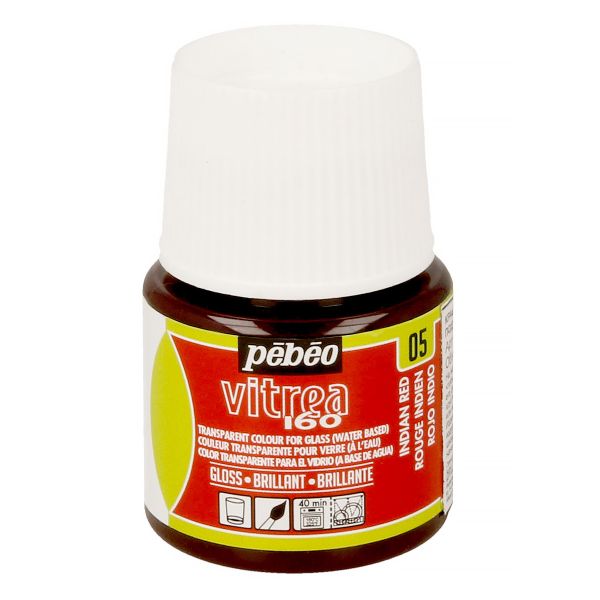 Краска по стеклу (под обжиг) глянцевая Vitrea 160, 45 мл, 111005 индийский красный, Pebeo